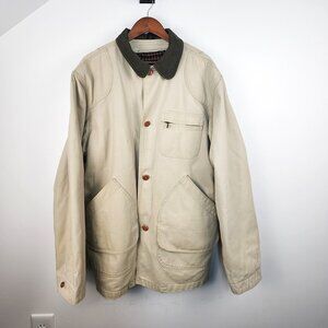 Vintage L.L. Bean PrimaLoft Khaki Chore Coat Size Large Removeable Lining Fall